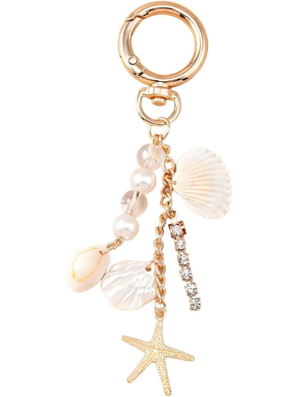 Gold Beach Keychain Cute Starfish Pearl Seashell Keychain Bag Charms Purse Charm